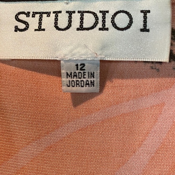 Studio I Vibrant Brown and Pink Dress with Removable Cardigan. - Picture 2 of 6